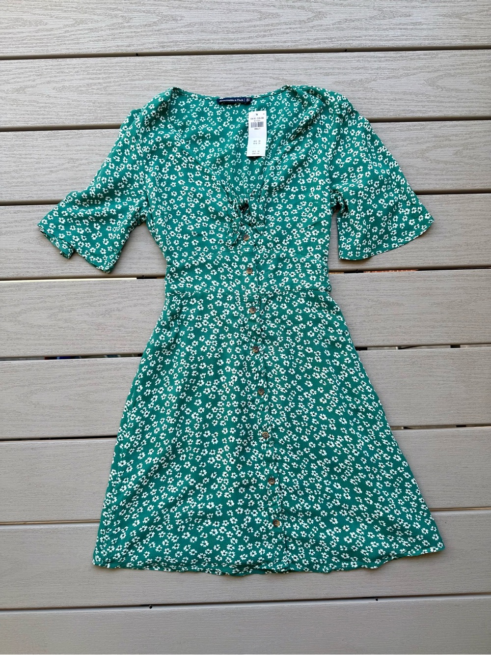 NWT Abercrombie & Fitch Floral Mini Dress Small Green Tie Front Smocked Waist